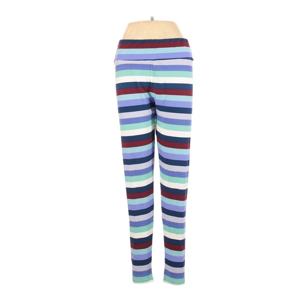 LulaRoe Women's Leggings Size Tall & Curvy Horizontal Striped Blue Purple Green